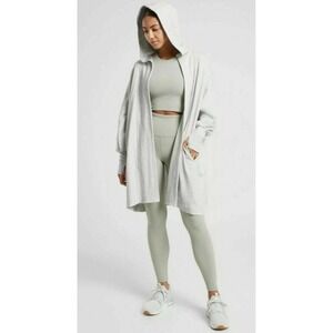 Athleta Mantra Wrap Hoodie Heathered Gray Cardigan Oversized Sweatshirt Jacket S